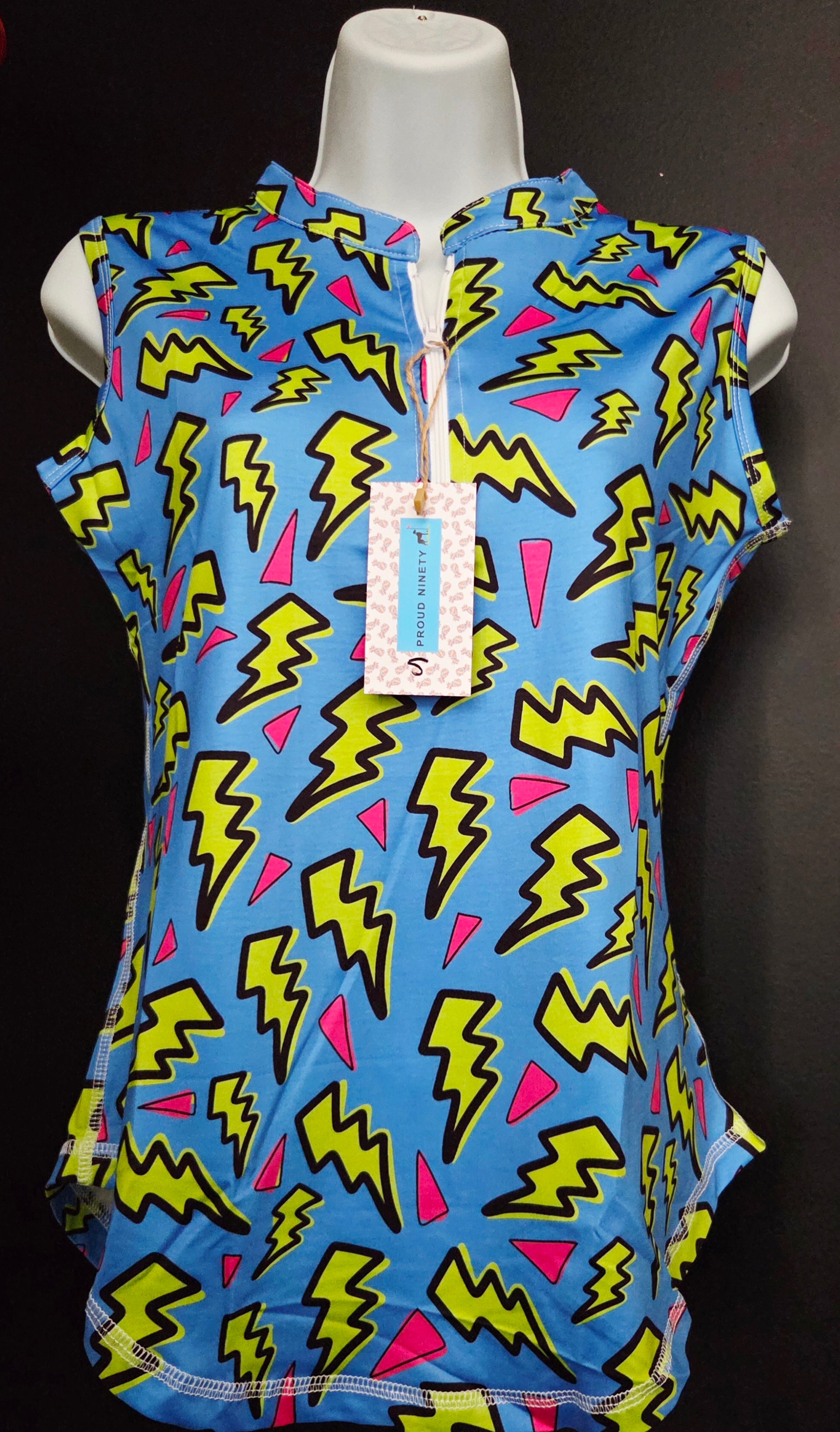 Women's Golf Sleeveless Shirt - Lightning Bolt Design