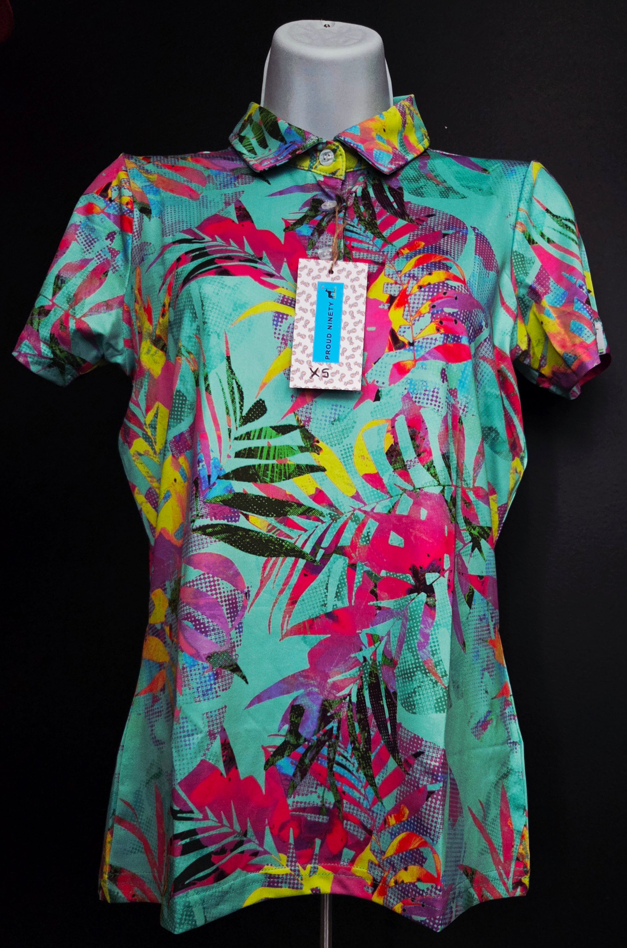 Women's Golf Short Sleeve Shirt - Colorful Fern Design