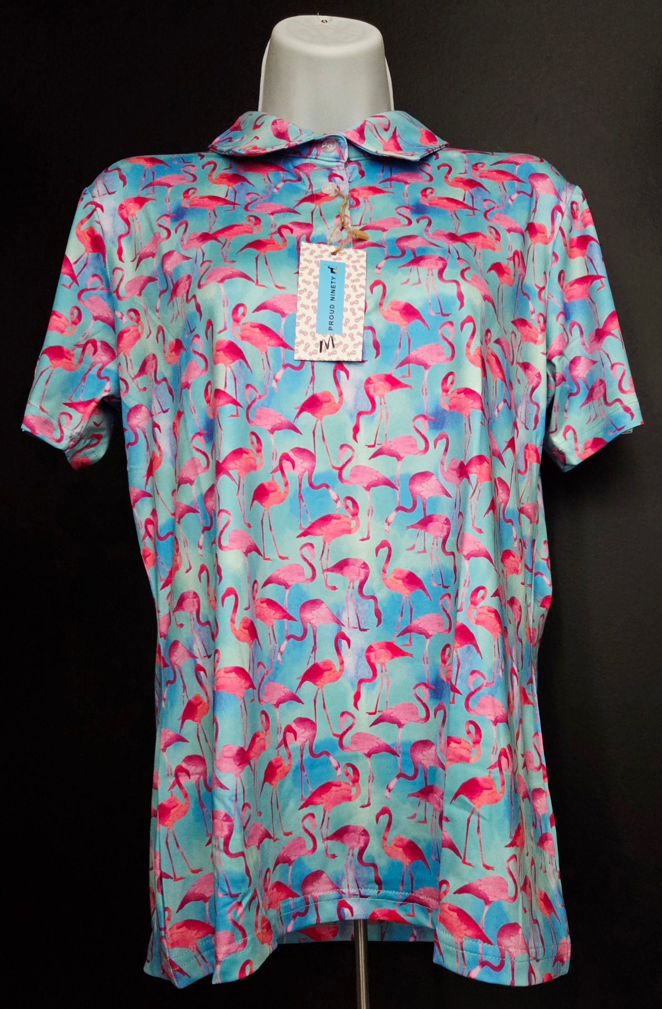 Women's Golf Short Sleeve Shirt - Flamingo Design