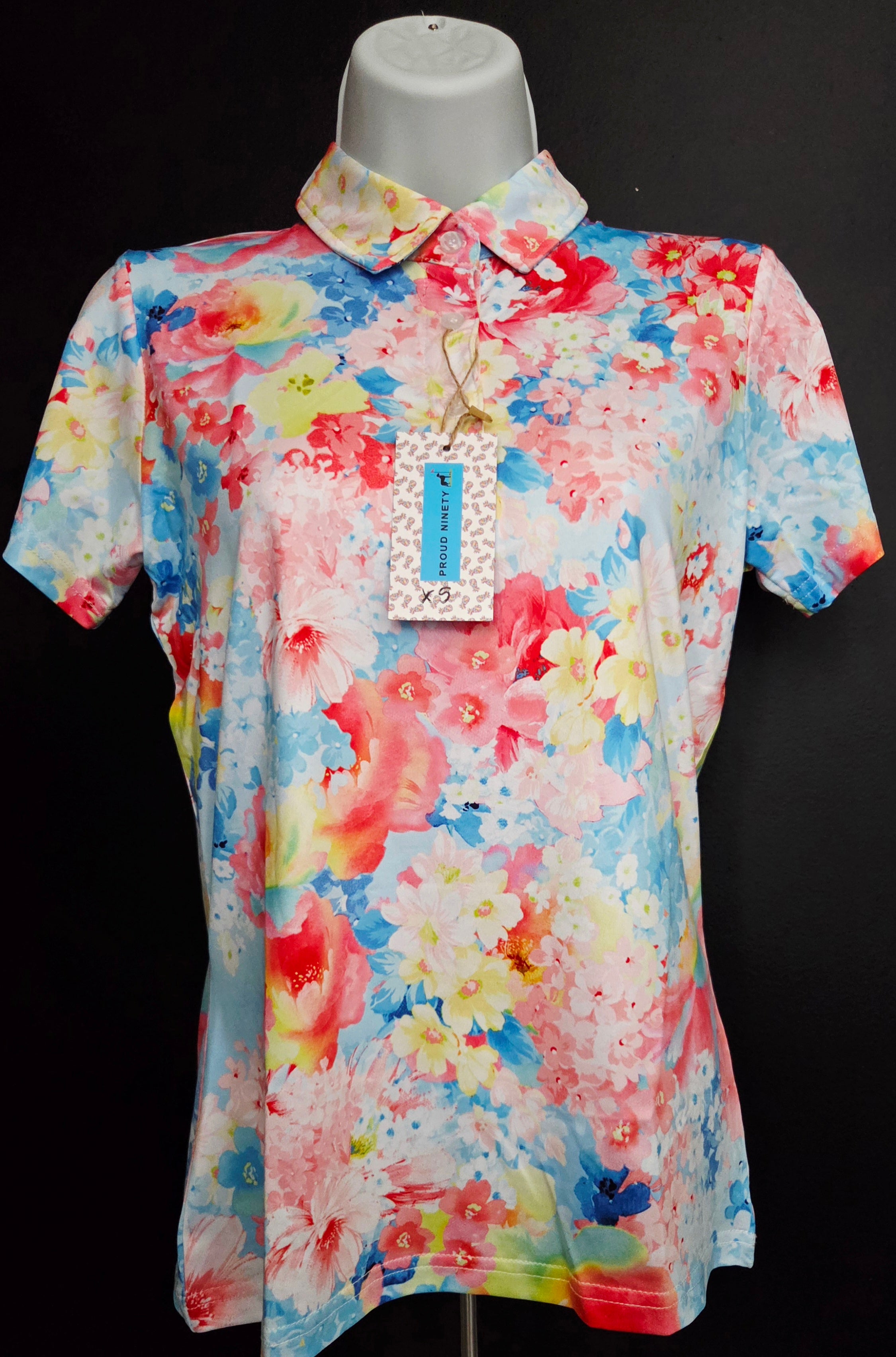 Women's Golf Short Sleeve Shirt - Pastel Flowers