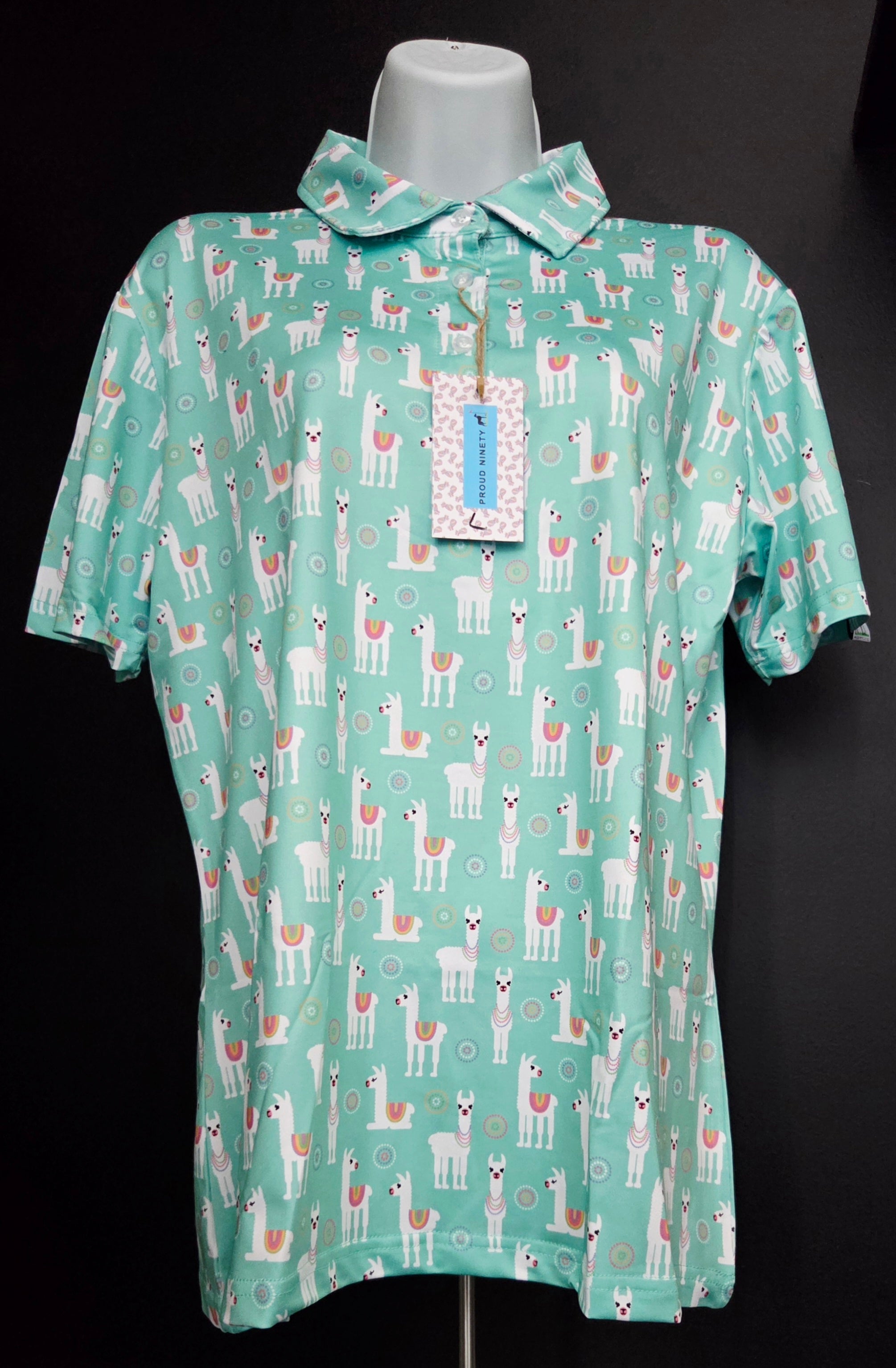 Women's Golf Short Sleeve Shirt - Llama Design